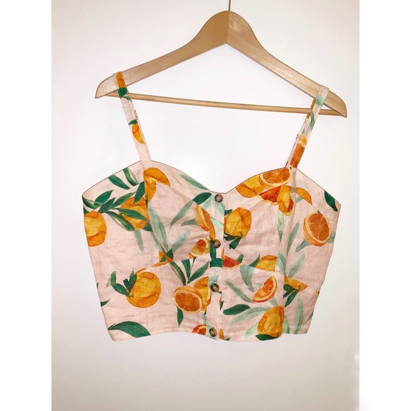 NWT Parker Linen Orange Print Crop Top - Picture 2 of 15